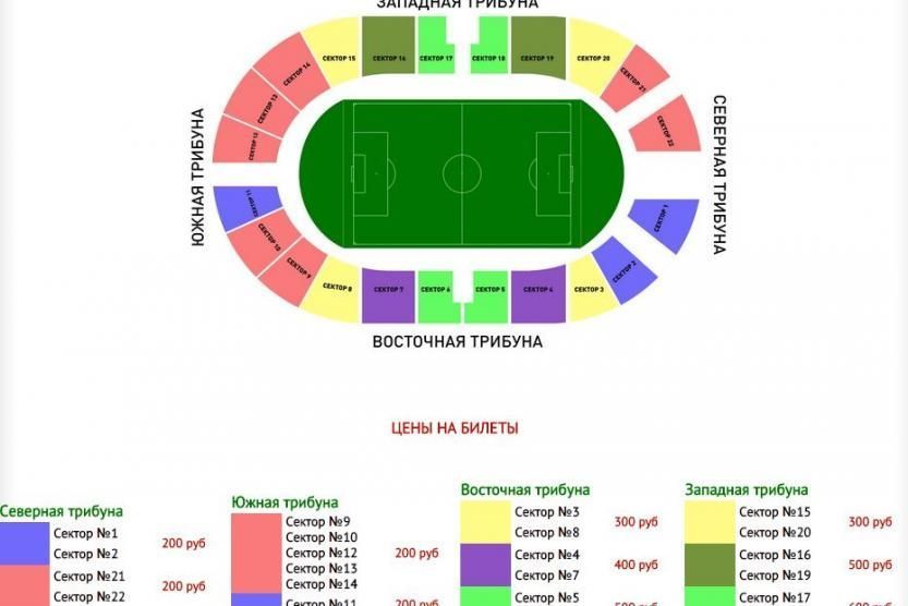 Схема стадиона фк краснодар по секторам с рядами и местами